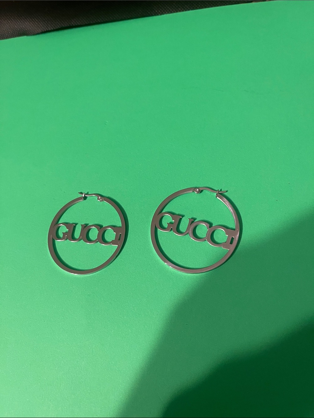 Stainless steel Silver Logo Hoop Earrings - Women's Jewelry